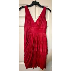BCBG Max Azria Red Pleated Cocktail Dress Asymmetrical Size 6